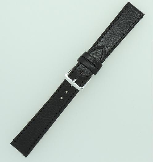 Black 20mm Buffalo Grain Flat Italian Leather Strap, SS Buckle